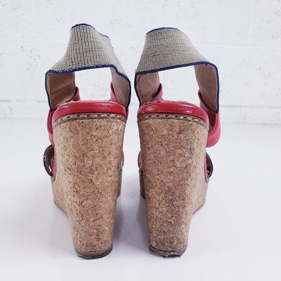 Splendid Kellen Cork Wedge Platform Sandals Sz 8.5 Strawberry Red Elastic Strap - Picture 3 of 9